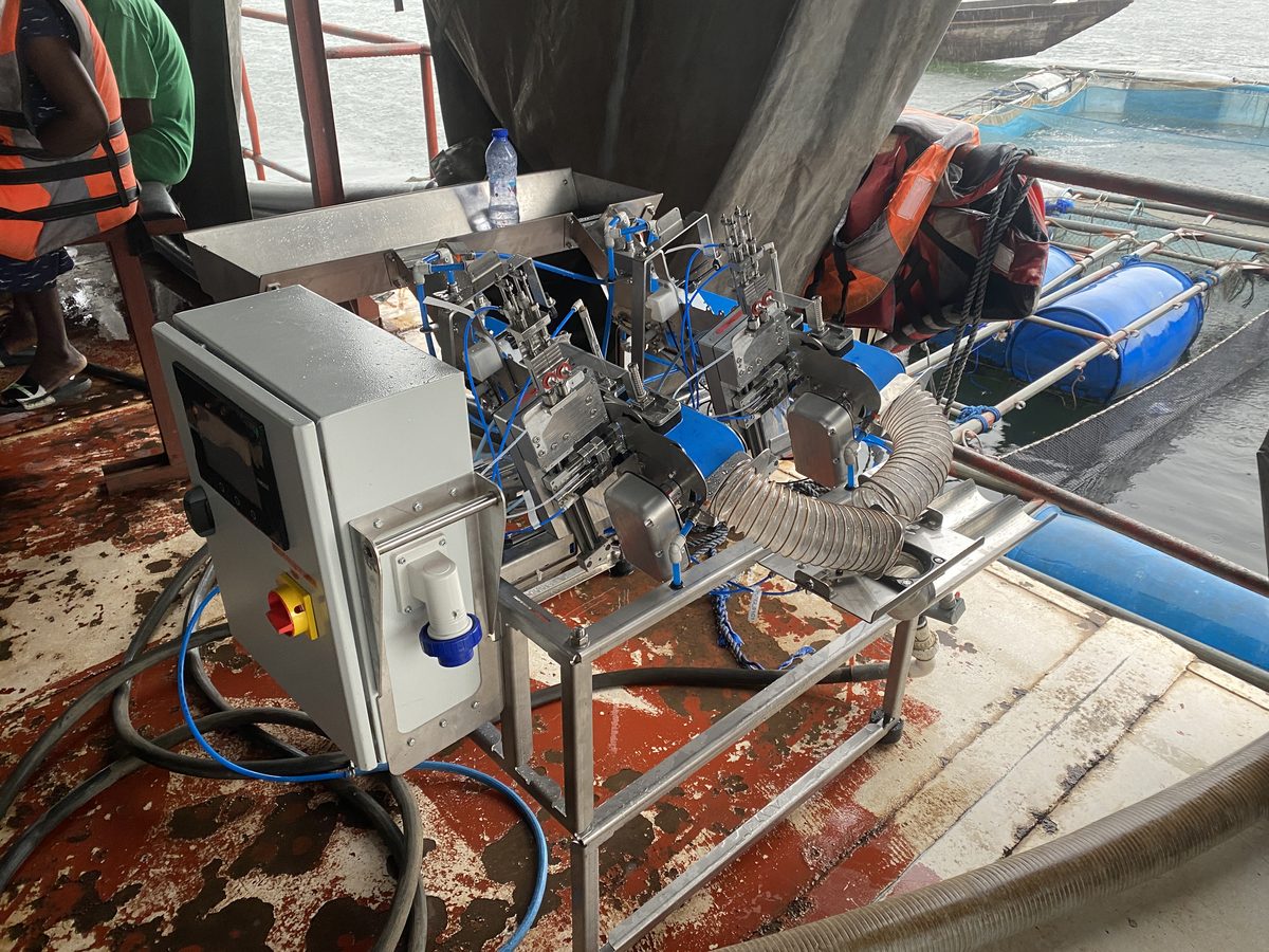 INOCA prototype during testing at a tilapia grow out site in Ghana.