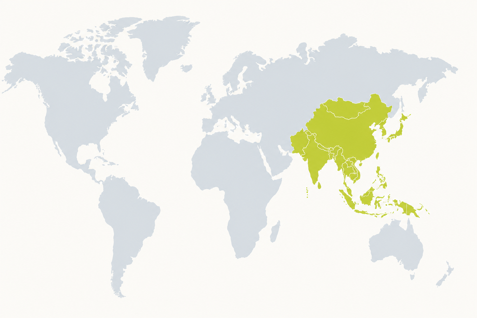 World map highlighting Asia in Sgorran green