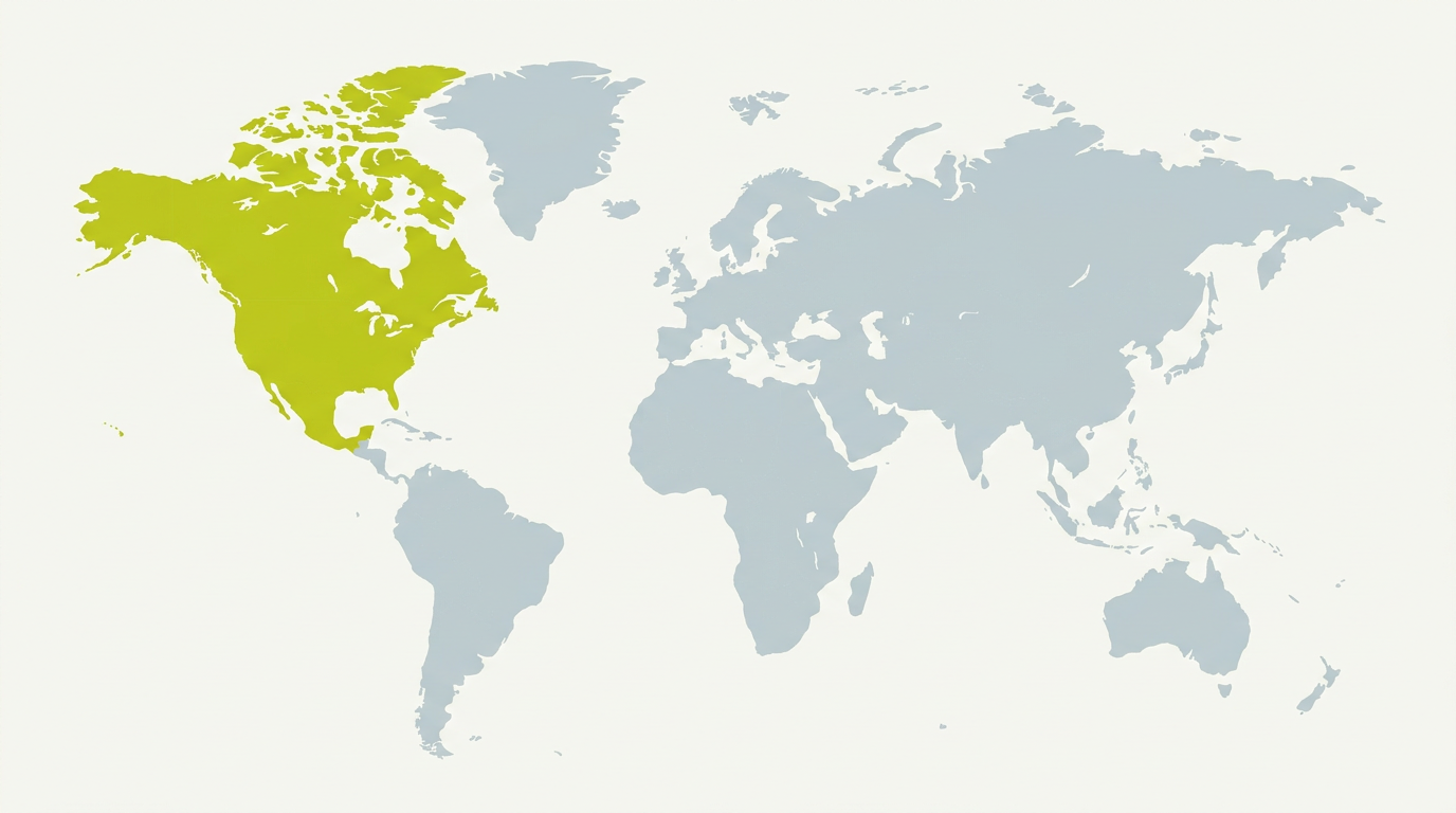 World map highlighting North America in Sgorran green