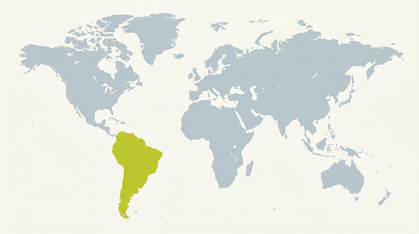World map highlighting South America in Sgorran green